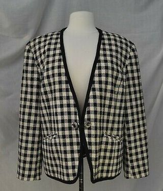 Vintage + Eastex Black 
White Checked 1980s Jacket/Blazer