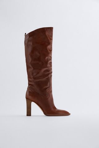 Zara + High Shaft Heeled Leather Boots