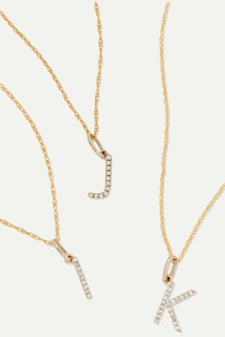 Stone and Strand + Alphabet 14-Karat Gold Diamond Necklace