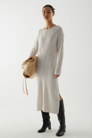 Cos + Merino-Yak Wool Mix Cable Knit Midi Dress