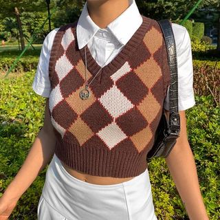 Vintage + Y2k Vintage Brown Argyle Sweater Vest | Etsy