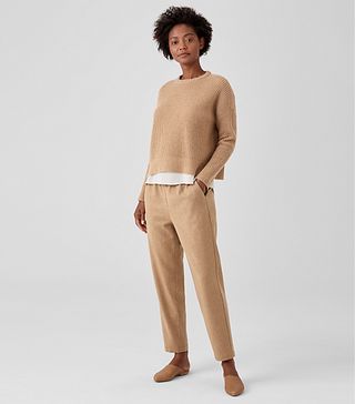 Eileen Fisher + Soft Wool Flannel Tapered Ankle Pant