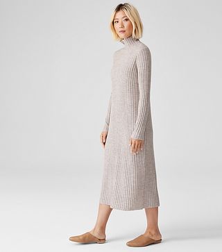 Eileen Fisher + Merino Scrunch Neck Dress in Regenerative Wool