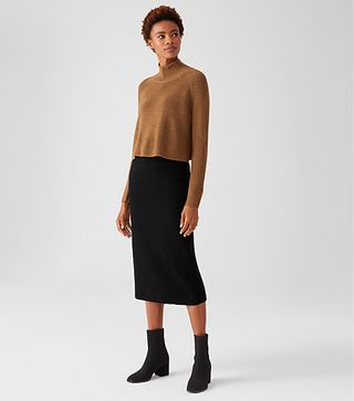 Eileen Fisher + Lightweight Boiled Wool Pencil Skirt in Responsible Wool
