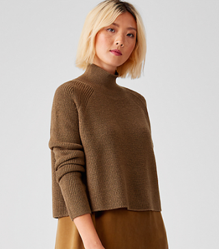 Eileen Fisher + Merino Cropped Turtleneck Top in Regenerative Wool