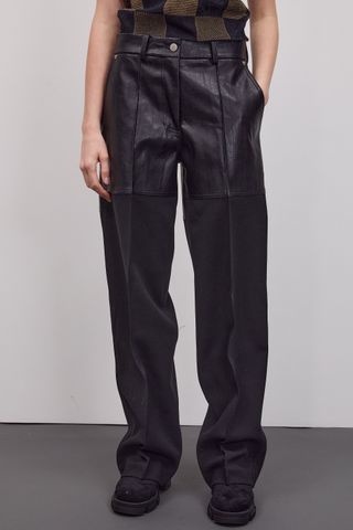 SourceUnknown + Leather-Paneled Wide Trousers
