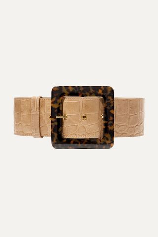 Staud + Croc-Effect Leather Waist Belt
