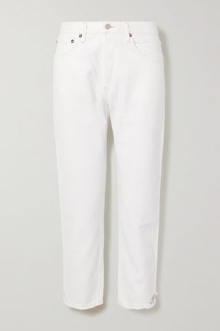 Agolde + Parker Distressed High-Rise Straight-Leg Jeans in White