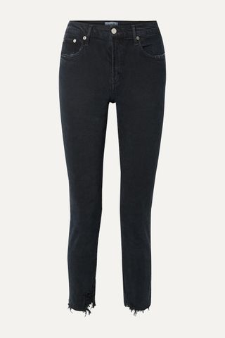 Agolde + Toni Distressed Mid-Rise Straight Leg Jeans in Black