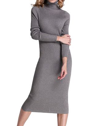 Rocorose + Turtleneck Ribbed Sweater Dress