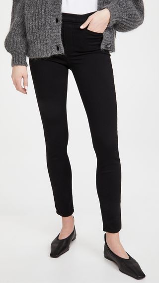 Paige + Hoxton Pull on Ultra Skinny Jeans - Black Shadow