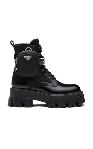 Prada + Pouch-Detailed Leather Lace-Up Boots