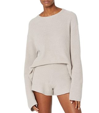 The Drop + Alice Crewneck Back Slit Ribbed Pullover Sweater