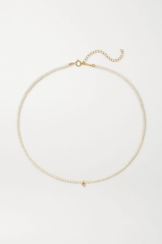 Mizuki + 14-Karat Gold, Pearl and Diamond Necklace