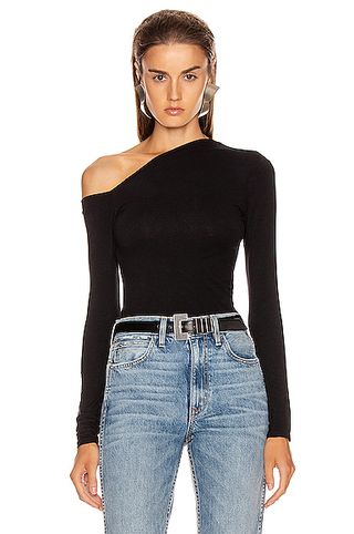 Enza Costa + Angled Exposed Shoulder Long Sleeve Top