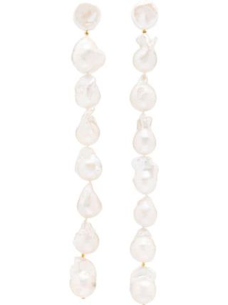 By Pariah + 14kt Yellow Gold Baroque Lariat Pearl Drop Earrings