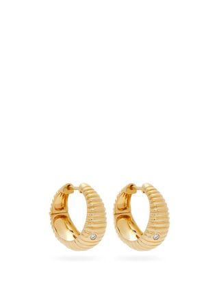Yvonne Léon + Ridged Diamond & Gold Hoop Earrings