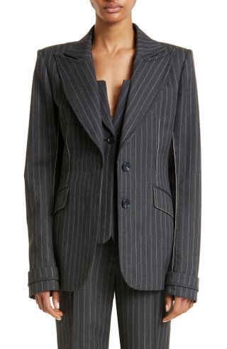 Simkhai + Gamela Pinstripe Single Breasted Blazer