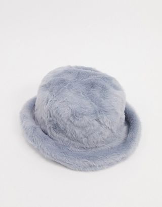ASOS Design + Fluffy Faux Fur Bucket in Gray