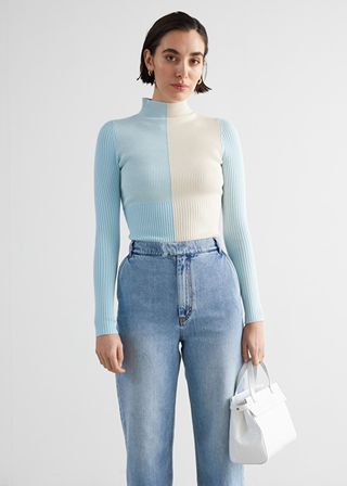 & Other Stories + Mock Neck Colour Block Rib Sweater