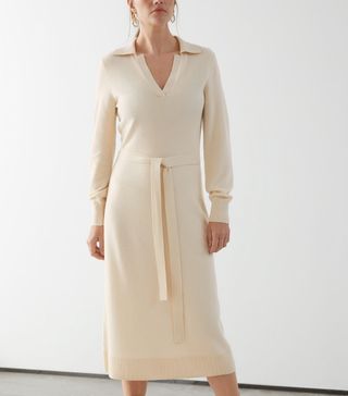 & Other Stories + Belted Wool Knit Polo Midi Dress