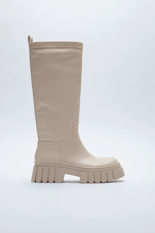 Zara + Low Heel High Shaft Treaded Sole Boots