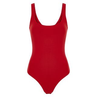 Alix + Mott Red Scoop-Neck Stretch-Jersey Bodysuit