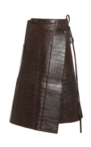 Peter Do + Apron Croc-Effect Leather Midi Wrap Skirt