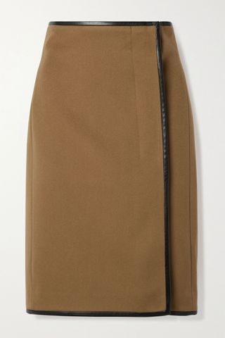 Saint Laurent + Leather-Trimmed Wool and Cashmere-Blend Wrap Skirt