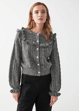 & Other Stories + Ruffled Cable Knit Cardigan