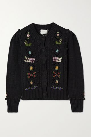 Dôen + Forget-Me-Not Embroidered Cable-Knit Cotton and Wool-Blend Cardigan