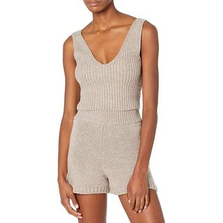The Drop + Sylvie Double V-Neck Textured Rib Cropped Sweater Tank