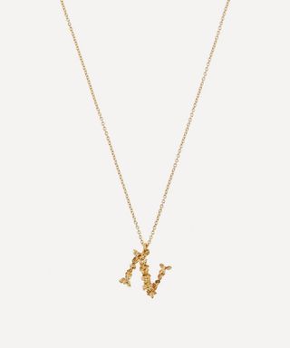 Alex Monroe + Gold-Plated Floral Letter N Alphabet Necklace