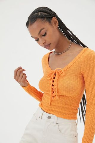 Urban Outfitters + Mare Ribbed Lace-Up Top