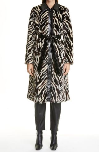 Stand Studio + Aurora Zebra Print Faux Fur Coat