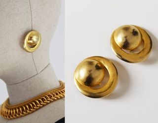 Les Bernard + Earrings 1980s Gold Vintage Designer Clip On Earrings