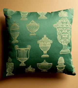 510 Laundry + A Square Cushion in Green Silk Jacquard Featuring Grecian Urns