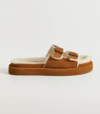 Mango + Faux-Fur Sandals With Buckle