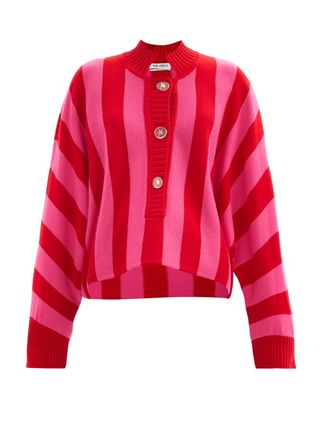 The Attico + Half-Button Striped Merino-Wool Sweater