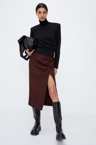Zara + Plaid Midi Skirt