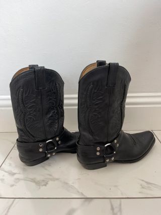 Vintage + Black Leather Cowboy Boots