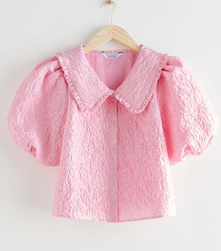 & Other Stories + Textured Ruffle Collar Puff Sleeve Top