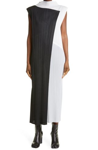 Pleats Please Issey Miyake + Collage Colorblock Faux Wrap Dress