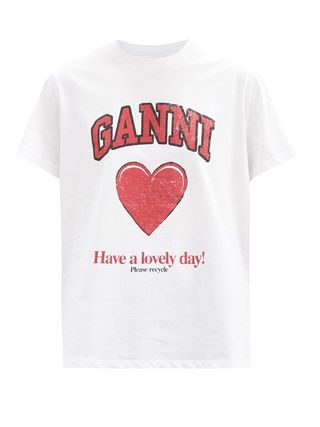 Ganni + Love Heart-Print Cotton-Jersey T-Shirt