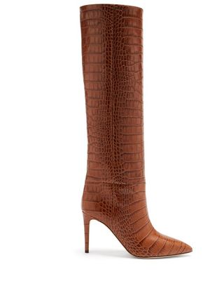 Paris Texas + Crocodile-Effect Leather Knee-High Boots