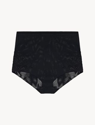 La Perla + High-Waisted Briefs in Black Stretch Tulle