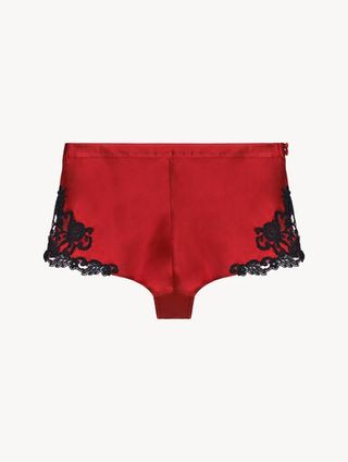 La Perla + Red French Knickers With Frastaglio Embroidery