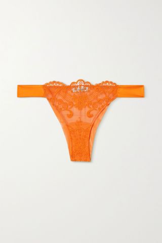 I.D. Sarrieri + Satin-Trimmed Embroidered Tulle and Stretch-Mesh Briefs