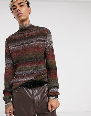 ASOS Design + Knitted Turtle Neck Sweater in Space-Dye Yarn