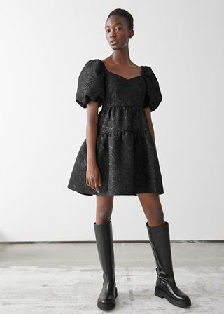& Other Stories + Wide Puff Sleeve Jacquard Mini Dress